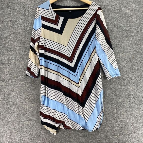 Alfani Dress Women XL Blue Striped Shift Short Lined 3/4 Sleeve Pullover Casual - Picture 4 of 9